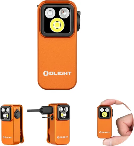 Vista 10 de OLIGHT Oclip Pro S EDC Linterna con clip, 600 lúmenes tipo C recargable con LED blanco, UV y RGB, luces de flash magnéticas para trabajo