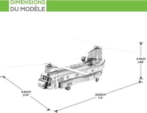 Vista 7 de Metal Earth CH-47 Chinook Kit de modelo de metal 3D