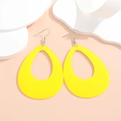 Vista 5 de Aretes ovalados de neón para mujer, únicos, retro, acrílicos, ligeros, de los años 70, 80, 90, lágrima, huecos, colgantes, aretes de gota