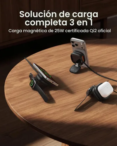 Vista 4 de VRURC Charger for Apple Watch, 3 in 1 Wireless Charging Station, Qi2.2 25W Foldable Travel Charger Dock with 45W Power Adapter for iPhone