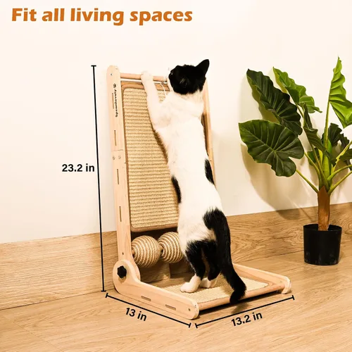 Vista 6 de Rascador para gatos, rascador de gatos con ángulos de 180°, almohadilla para rascar gatos de 23.6 pulgadas con bolas de juguete, almohadilla