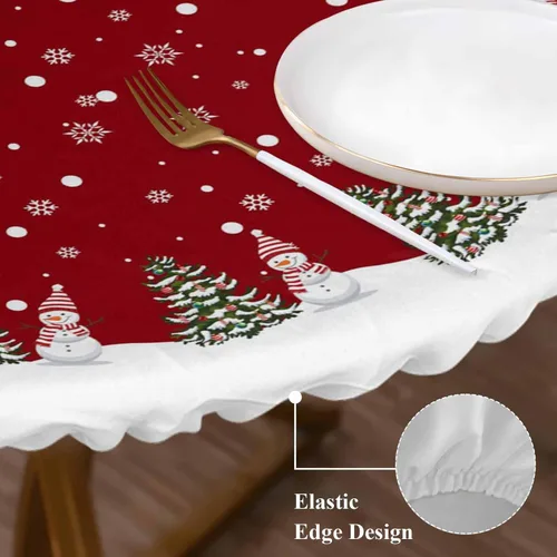 Vista 9 de SEVENBABU Mantel redondo de Navidad de 45 a 54 pulgadas, impermeable, reutilizable, mantel elástico redondo ajustable para fiestas al aire libre