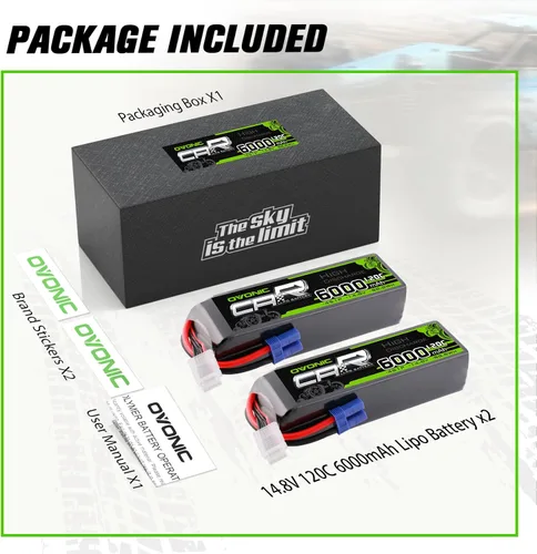 Vista 6 de OVONIC 4S LiPo Batería 6000mAh 14.8V 120C RC Batería con conector EC5 (paquete de 2)