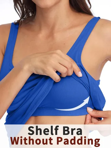 Vista 2 de V FOR CITY Camiseta sin mangas de algodón para mujer con brasier de estante ajustable con correa ancha y tirantes básicos