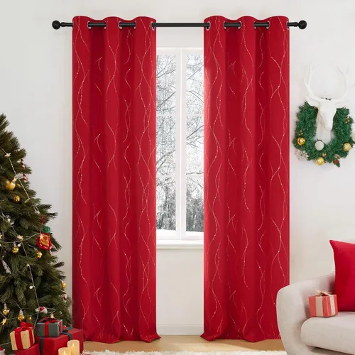 Vista 38 de Deconovo - Cortinas opacas con diseño dorado estampado y ojales, negro, de 42 pulgadas de ancho x 45 pulgadas de largo