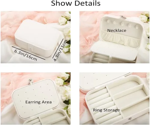 Vista 4 de DayOfShe Joyero de viaje personalizado para regalos de novia, dama de honor, organizador de joyas de cuero personalizado con nombre para propuesta