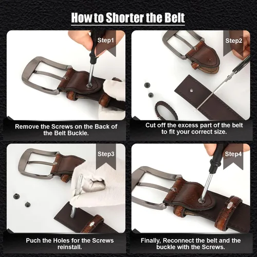 Vista 6 de FIORETTO Cinturones de cuero genuino para hombre, cinturones de vestir de doble costura, diseños clásicos y modernos para trabajo, negocios y casual