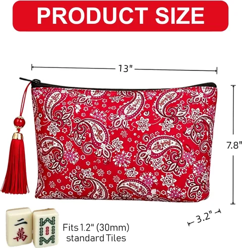 Vista 2 de Mahjong - Bolsas de azulejos con cremallera, bolsa Mahjong para azulejos Rojo Impreso