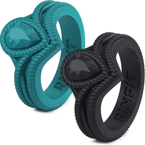 Vista 17 de Rinfit - Anillos de silicona para mujer - Anillo de compromiso en forma de pera de silicona - Alianzas de boda de goma para mujer - Diseño patentado