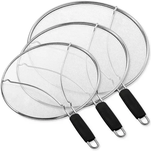 Vista 9 de Pantalla contra salpicaduras para sartén y colador de alimentos, protector de salpicaduras de grasa de acero inoxidable de 13 pulgadas, protector