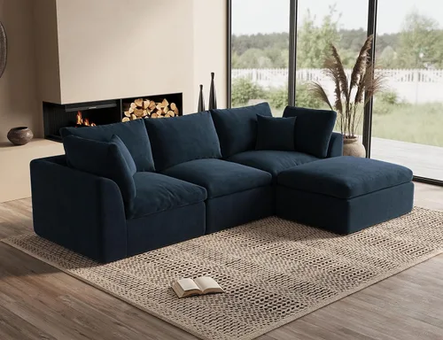 Vista 16 de ohllob Sofás seccionales Cloud de 110 pulgadas para sala de estar, sofá deshuesado en forma de L con otomana, sofá modular de 3 plazas, color negro