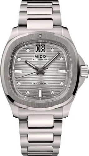 Vista 13 de MIDO Multifort TV Big Date - Reloj suizo automático para hombres - Caja de 40mm con respaldo transparente Verde sobre acero inoxidable