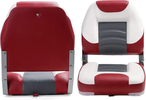 Vista 2 de NORTHCAPTAIN T1 Deluxe Asiento plegable para barco con respaldo bajo, tornillos de acero inoxidable incluidos A-Blanco/Rojo Vino/Carbón (2 asientos)