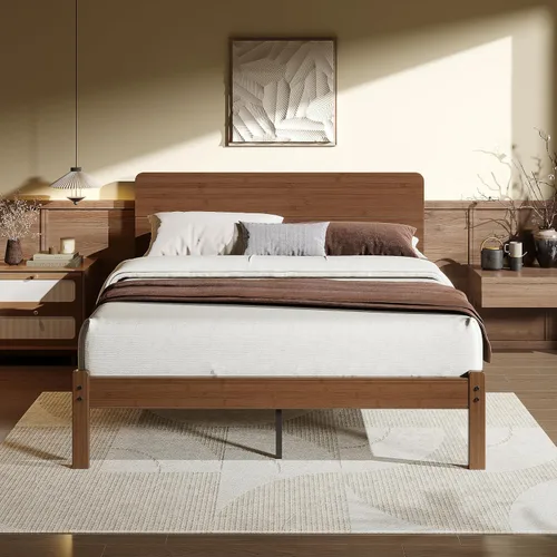 Vista 11 de Marco de cama individual XL de madera maciza de bambú de 14 Natural