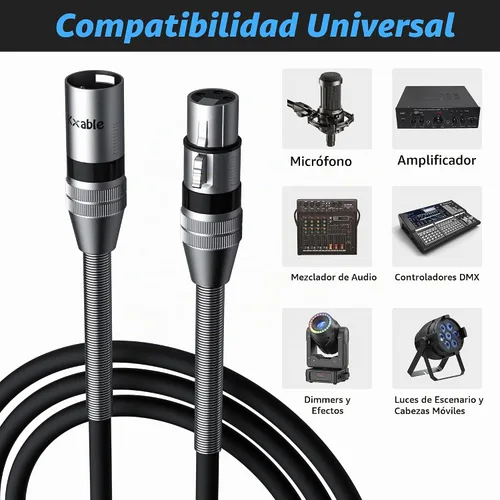 Vista 8 de Paquete de 2 cables de iluminación de escenario DMX de 4 pies, cable XLR macho a hembra de 3 pines, compatible con conexión de audio de micrófono