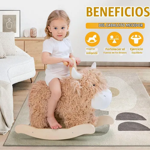 Vista 3 de Caballo mecedor para bebé de 1 año de edad, juguete mecedor de madera de vaca de juguete de peluche de madera para cuarto de niños, sala