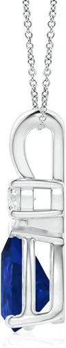Vista 30 de Angara Colgante de lágrima de zafiro azul natural con diamante en plata/oro macizo de 14 quilates/platino Cumpleaños, compromiso, aniversario