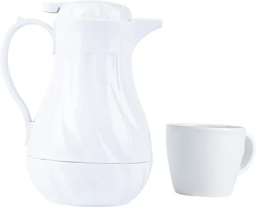 Vista 9 de Restaurantware Paquete de 10 jarras térmicas de plástico de 20 onzas con mango ergonómico, cafetera blanca con boquilla sin goteo, para catering