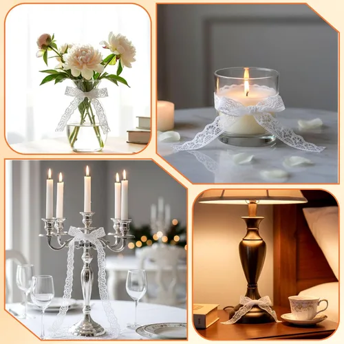 Vista 4 de Rollo de cinta de encaje blanco de 30 yardas para costura, manualidades, decoración de vestidos de boda, envoltura de regalos
