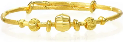 Vista 2 de CHOW SANG SANG 999.9 24K oro sólido precio por peso 0.16 oz brazalete de cuentas de oro para tamaño pequeño 31738K Tamaño ajustable, Metal, No es