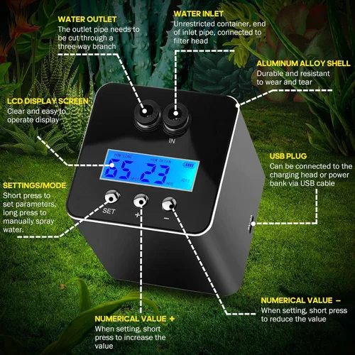 Vista 5 de Mister inteligente para reptiles, humidificadores de reptiles, sistema de nebulización automático con temporizador, humidificador de terrarios