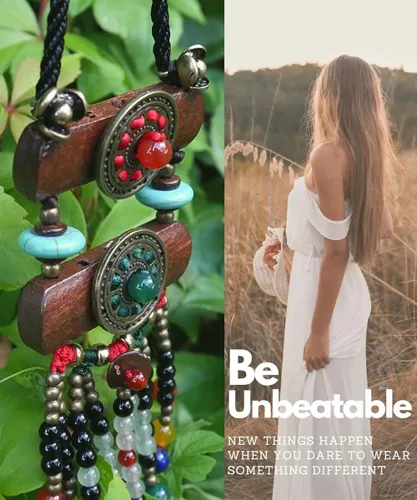 Vista 3 de DREMINOVA - Collares de cuentas bohemios para mujer, con colgante largo, cuentas de madera de piedra, collar de madera hecho a mano para mujer