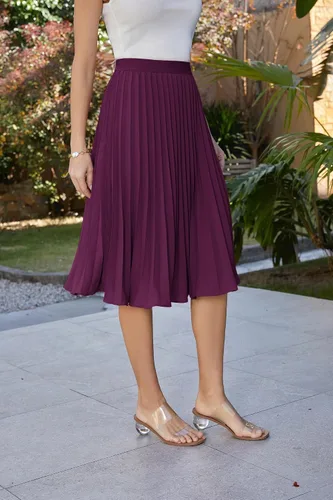 Vista 50 de GRACE KARIN - Falda plisada de gasa para mujer, con cintura alta y elástica, vuelo, corte acampanado y longitud por debajo de la rodilla