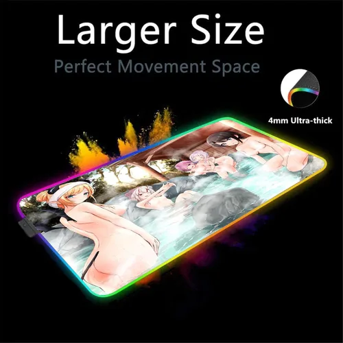 Vista 2 de Mouse Pads Sexy Anime Girl Mouse Pad Desk Accessories LED Gaming Mousepad RGB Keyboard Mat Deskmat Mats Mause Gamer Pc Pads XXL 39.37 inch x19.68