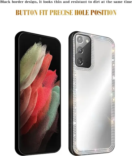 Vista 5 de Funda de espejo para Samsung Galaxy Note 20 para mujer con diamante, funda de espejo brillante que se puede utilizar para maquillaje al aire libre