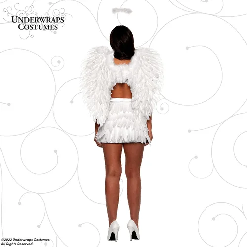Vista 2 de UNDERWRAPS Conjunto de minifalda de plumas color blanco, disfraz de ángel para Halloween para adultos