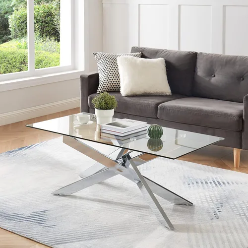 Vista 10 de JYED DECOR Mesa de centro con tapa de vidrio templado (oro, mesa de centro rectangular)
