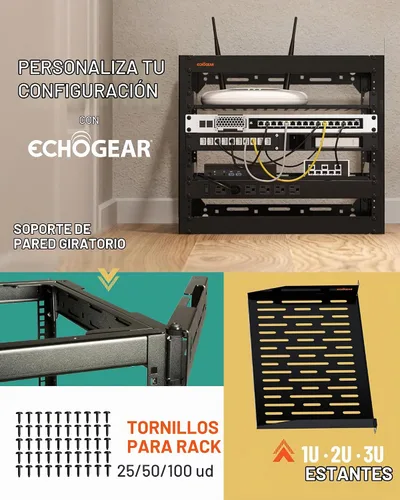Vista 9 de ECHOGEAR Bastidor de red de 10U - Diseño de 4 postes resistente para montaje en pared, con estructura abierta que incluye 2 estantes ventilados