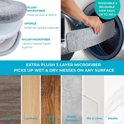 Vista 6 de True & Tidy® SPRAY-250 - Mopa rociadora multisuperficie con botella de agua recargable para limpieza de pisos, funciona en madera, azulejos, mármol
