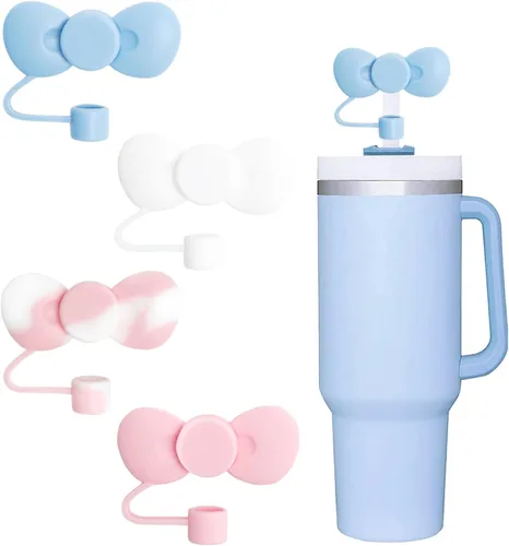 Vista 29 de Juego de 4 fundas de popote con diseño de estrella compatibles con vasos Stanley de 30 y 40 onzas, reutilizables, bonitas puntas de popote