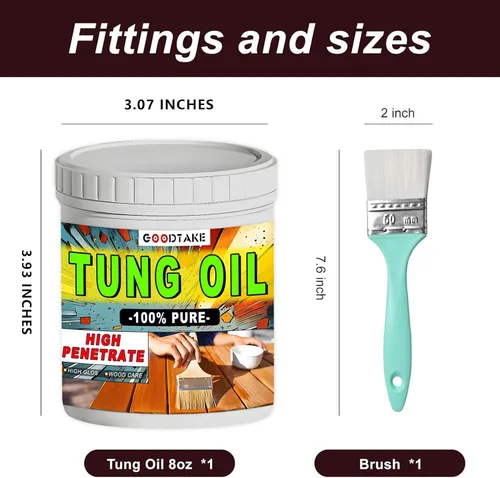 Vista 3 de GOODTAKE Aceite Pure Tung, acabado de aceite Tung prémium con cepillo, sellador de madera de aceite Pure Tung para madera desnuda sin terminar, como