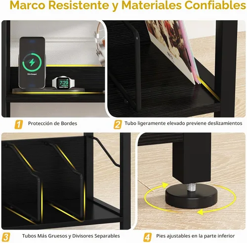 Vista 5 de Hosfais Soporte para tocadiscos de 3 niveles, discos de vinilo retro para almacenamiento de discos de vinilo para sala de estar y dormitorio (negro)