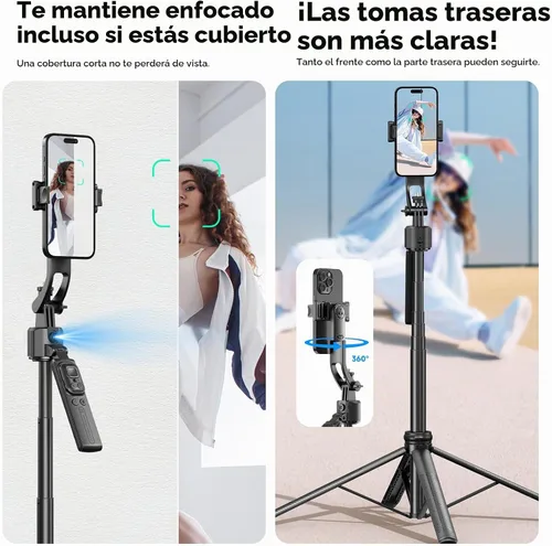 Vista 3 de Andoer Trípode de seguimiento automático de cara de 64 pulgadas con soporte, trípode de seguimiento de rotación de 360° con control remoto y control