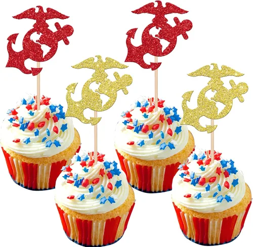 Vista 14 de 24 paquetes de adornos para cupcakes con temática militar, púas para cupcakes con temática de campo de entrenamiento, adornos para cupcakes