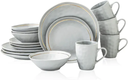 Vista 14 de Stone Lain Clara - Vajilla de porcelana de 32 piezas, color burdeos Borgoña
