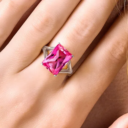 Vista 97 de Gem Stone King Anillo de compromiso solitario con piedra preciosa de corte esmeralda de 0.551 x 0.394 in para mujer, plata de ley 925, anillo