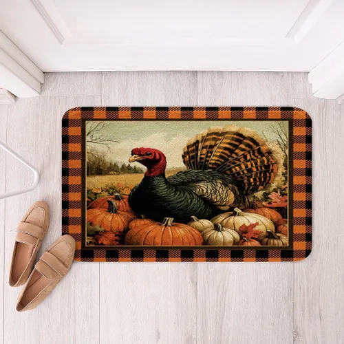 Vista 19 de Erosebridal Thanksgiving Turkey Bathroom Rugs - Fall Leaves Pumpkin Bath Mat for Kids Adults, Vintage Autumn Harvest Door Mat 16 x 24 Inch Rustic