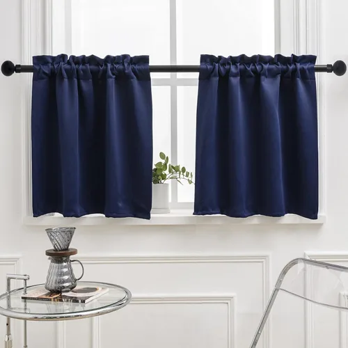 Vista 7 de Pickluc Cortina opaca de cocina de 20 pulgadas de largo, con bolsillo para barra, cortinas para ventanas pequeñas en sala de estar, sótano Beige