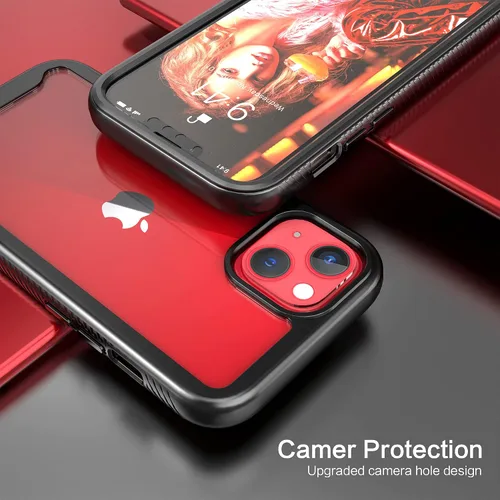 Vista 5 de Funda transparente para iPhone 13/14 para hombres y niños, híbrida 2 en 1, a prueba de golpes, protección resistente, resistente, delgada, funda