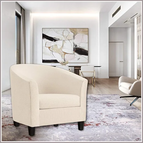 Vista 4 de Fundas para sillas de bañera de 2 piezas con funda de cojín, funda elástica de jacquard para muebles, funda protectora para sillón, extraíble, Beige