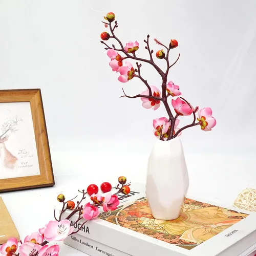 Vista 4 de MINYULUA 6 piezas de flores artificiales de flor de ciruelo rosa