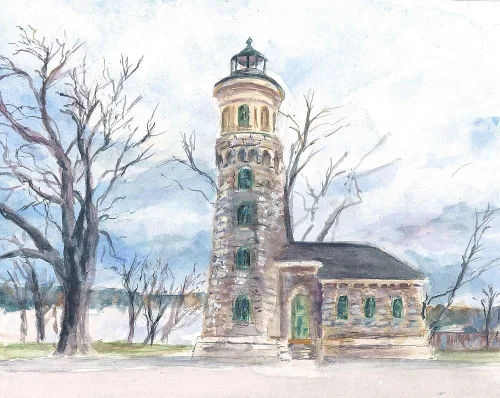 Vista 2 de Fort Niagara Lighthouse Old Fort Niagara New York - Impresiones artísticas de acuarela mate (5 x 7)