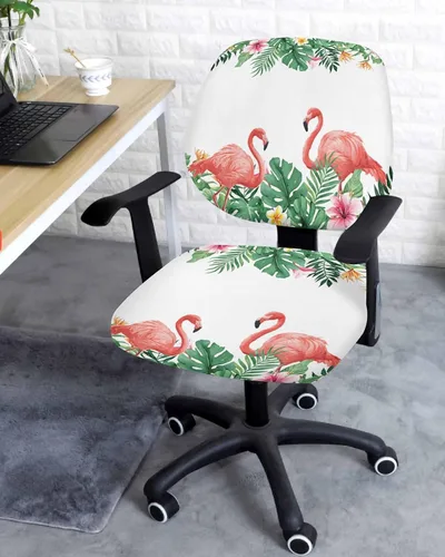 Vista 3 de Funda elástica para silla de oficina con diseño de flamenco de verano, funda de asiento para silla de computadora, fundas para respaldo, plantas