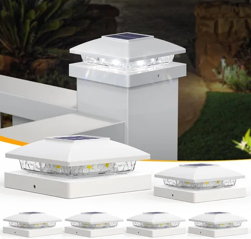 Vista 24 de APONUO Luces solares para postes de 4 x 4 – IP64 impermeable, blanco cálido, luces inalámbricas de valla y luces de cubierta para patios, jardines