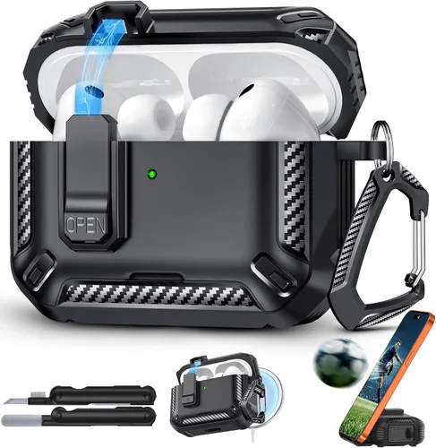 Vista 30 de Funda para AirPods Pro 3 (2025) con bloqueo seguro y soporte para teléfono, compatible con MagSafe, funda para AirPods Pro de tercera