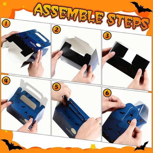 Vista 7 de ReliThick Paquete de 80 cajas de golosinas de Halloween con bolsas de celofán, cajas de dulces de galletas para golosinas de fantasma, bolsa